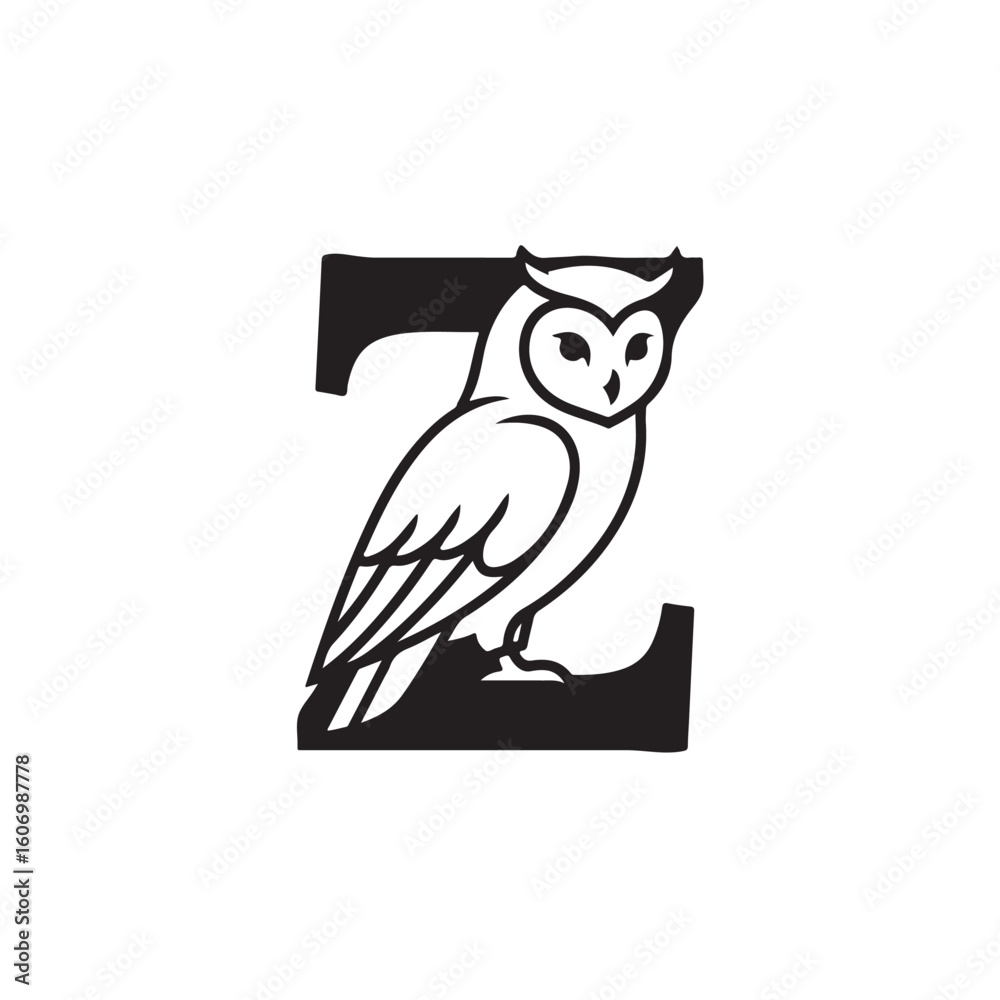 Fototapeta premium Elegant Owl Perched on Bold Letter Z Logo Design Inspiration