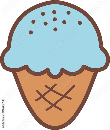 Cartoon Ice Cream Cone With Blue Topping