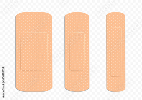 Medical patch or plaster on wounds. Isolated on transparent background. Vector illustration