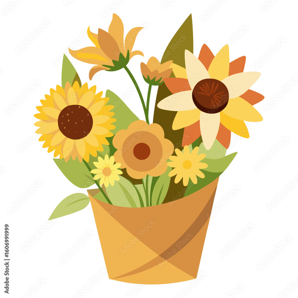 Obraz premium Bright Floral Bouquet in a Modern Vector Style Charming Illustration on a Clean White Background