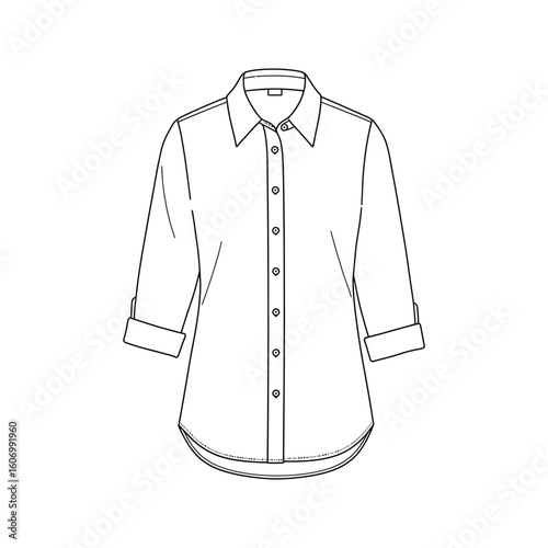 Womens 34 Sleeve ButtonDown Shirt Technical Fashion Flat Sketch Drawing