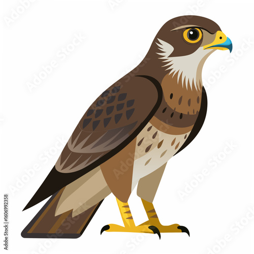 Vector art of a brown falcon with sharp talons stands alert