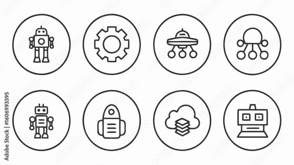 Fototapeta premium Future Technology Collection of engineering and icons set in clean outline style