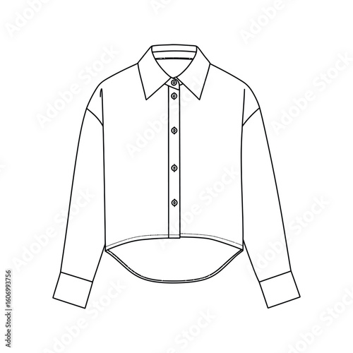 Womens Cropped Long Sleeve ButtonDown Shirt Fashion Design Template