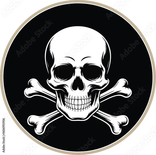 Striking skull and crossbones emblem symbolizing danger, warning, and pirate heritage