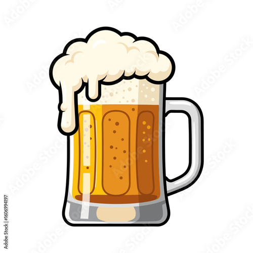 Frothy Golden Beer in a Clear Glass Mug.