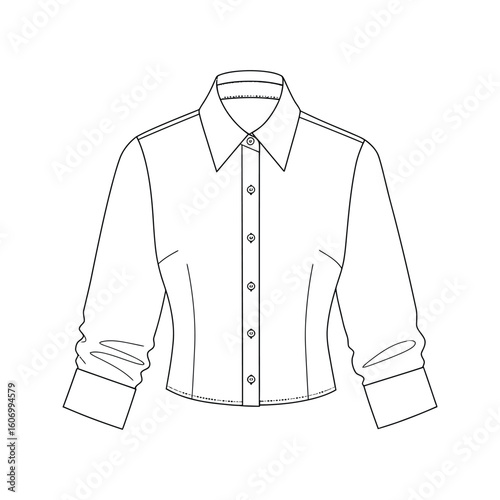 Womens fitted long sleeve button down shirt technical drawing fashion design template apparel illustration