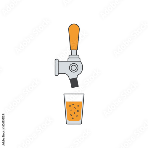 Simple Illustration of Beer Tap Pouring into a Glass.