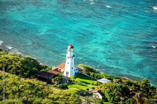 Bilde på lerret Honolulu Diamond head Lighthouse aerial view, Oahu, Hawaii