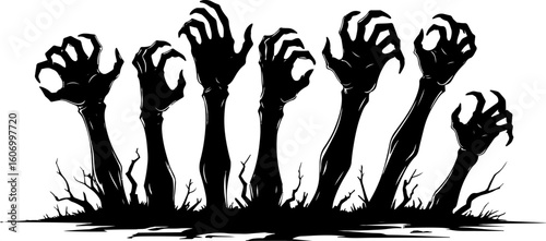 Zombie Hands Rising from the Ground Silhouette Vector Set – Halloween Horror Collection