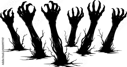 Zombie Hands Rising from the Ground Silhouette Vector Set – Halloween Horror Collection