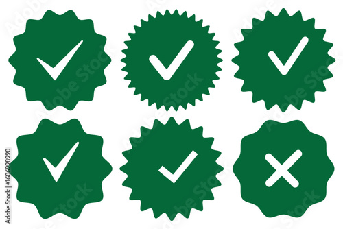 Green checkmark, green tick, check mark icon button set. tick mark with checkbox icon. Green checkmark sign for app, ui, website. Vector illustration on white background.