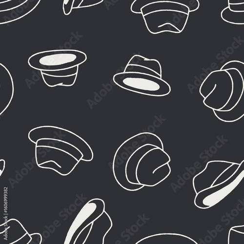 Outline Fedora Vector Seamless Pattern Background for Surface Print Fabric Fashion Wrapping