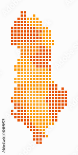 Albania dotted map. Digital style map of the country on white background. Albania shape with square dots. Colored dots style. Large size squares. Trending vector illustration.