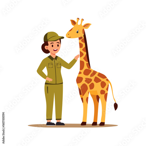Zookeeper with a Friendly Giraffe in a Safari Setting.