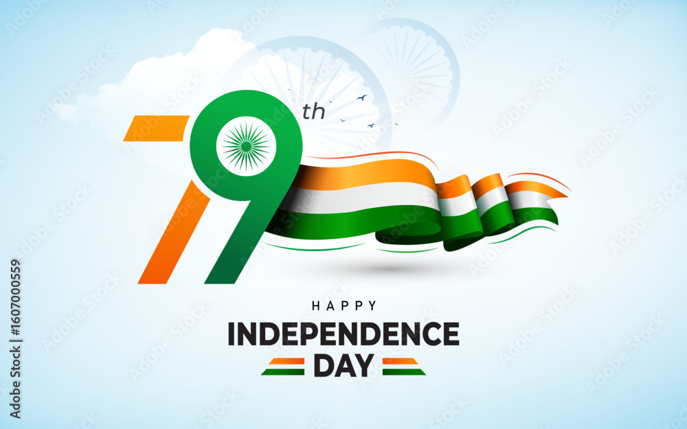 Fototapeta premium 79th Happy Indian Independence Day Celebration Banner Template Design vector illustration 