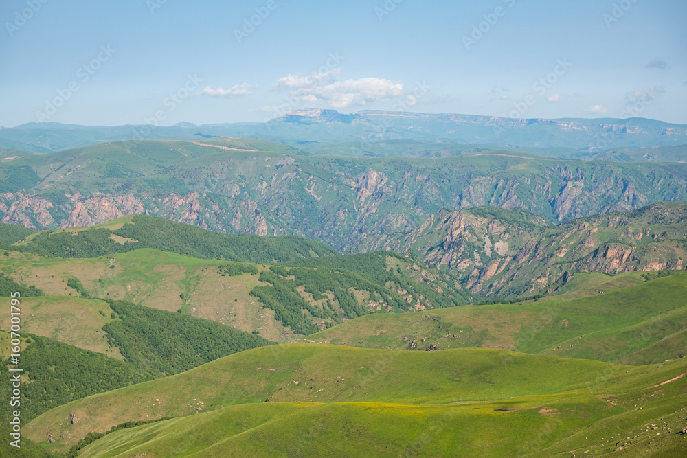 Obraz premium Picturesque landscape of the Kinzhol plateau with hills in the Caucasus