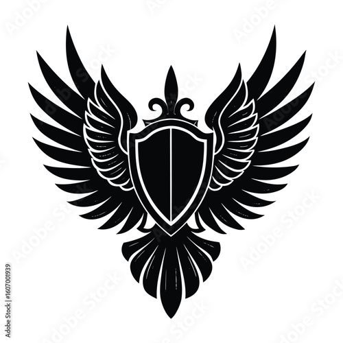 Powerful Eagle Wings Shield Logo Design Black Graphic
