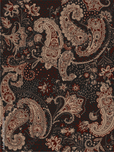  paisley pattern, multicolor, rich textures, vibrant hues, seamless floral design, women clothing, abstract elements, intricate vines