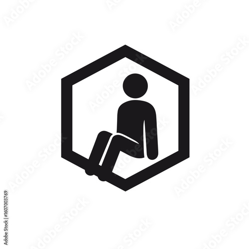 Vector icon of a person sitting inside a hexagon, symbolizing isolation or confinement
