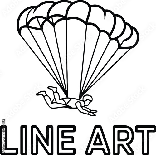 Skydiver Line Art: Bold Black and White Illustration of a Parachutist in Freefall.