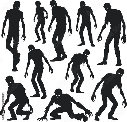 Zombie Silhouette Vector Set – Undead Horror Illustration Collection for Halloween and Apocalypse Themes