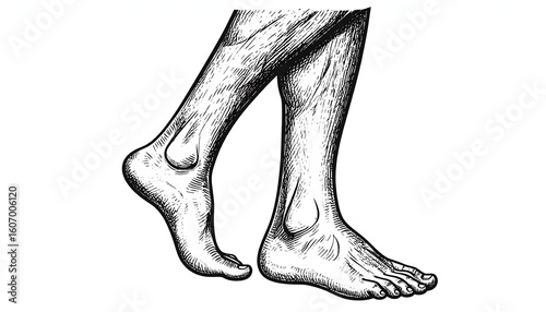 Bare feet walking, detailed sketch