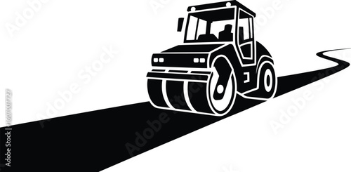 Road Roller at Construction Site Vector – Asphalt Construction Machine illustration.