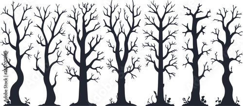 Dead Tree Silhouette Vector Set – Halloween Spooky Leafless Trees Collection