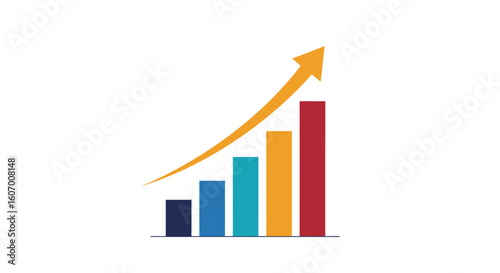 Free Download Bar graph with an ascending arrow symbolizing business growth and financial success. A colorful chart illustration representing profit and progress. - GFXLoad