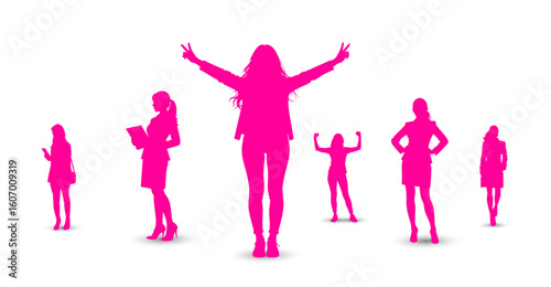 sagome, silhouette, ragazza felice, femminile, vittoria, successo, emancipazione femminile, donne in carriera,	
