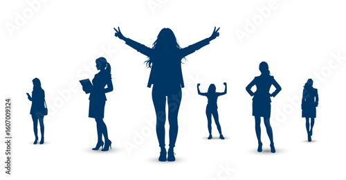 sagome, silhouette, ragazza felice, femminile, vittoria, successo, emancipazione femminile, donne in carriera,	
