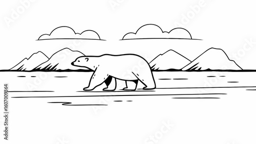 Polar bear arctic landscape illustration vector drawing climate change awareness wildlife conservation art