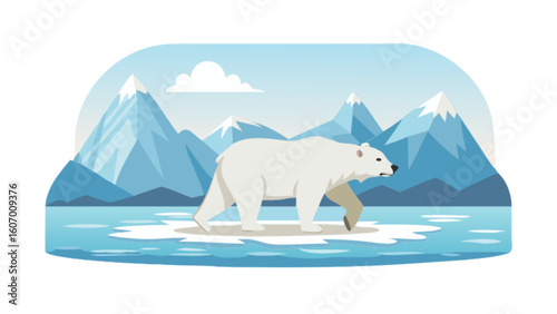 Polar bear arctic wildlife climate change illustration iceberg north pole snow mountain landscape vector art