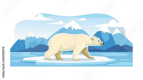 Polar bear on ice floe arctic wildlife illustration climate change awareness vector graphic design