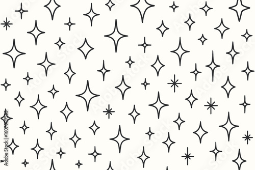 Hand drawn sparkling star pattern on a light cream background