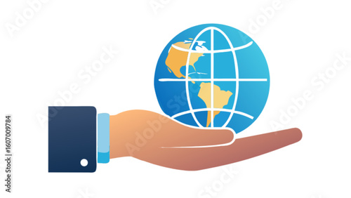 Global business solutions hand holding world globe international network connection concept vector design