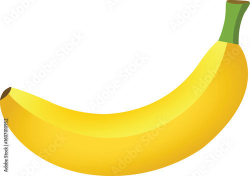 Simple whole banana vector with smooth color gradient, isolated on transparent background