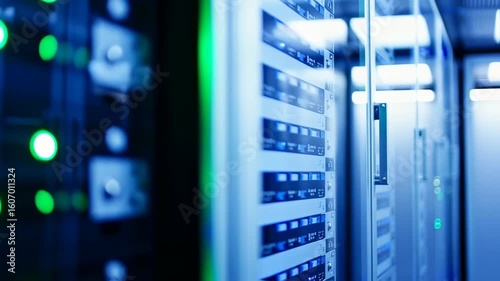 Close-up of server racks in a data center