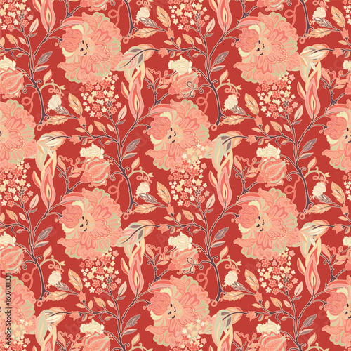 Red Background Ornate Floral Pattern