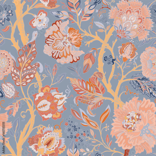 Blue Background Ornate Floral Pattern