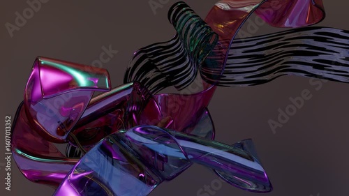 Translucent strips on dark background abstract 3D computer generated image