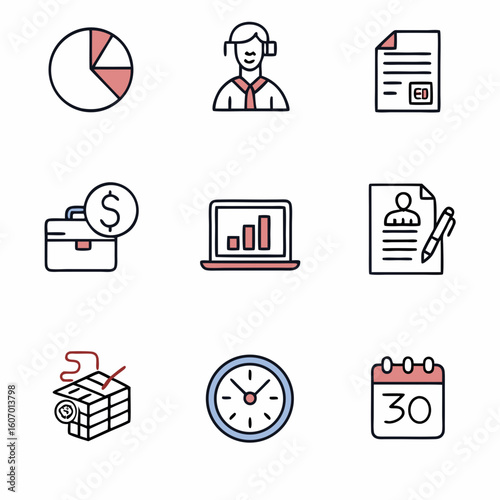Business analysis and planning icons set for presentation and infographics vector illustration design set