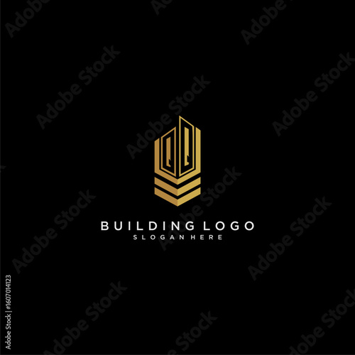 QQ initial monogram logo for real estate with building style