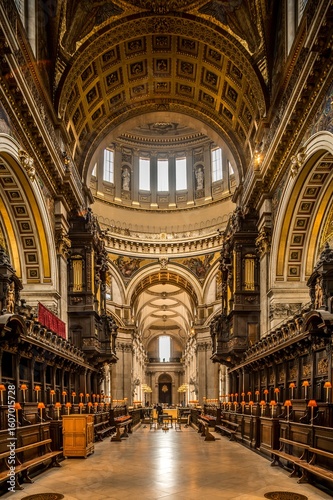 Photography Inside St Paul's Cathedral in London, interior building details.
