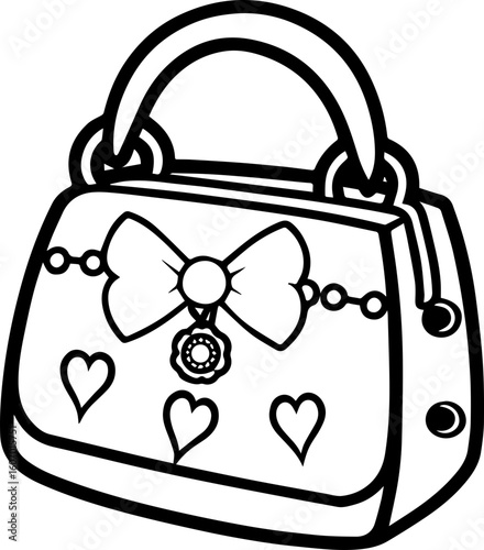 SVG vector illustration of a cute fashion-style gift bag.Stylish Handbag with Bow and Heart Design for Fashion Lovers