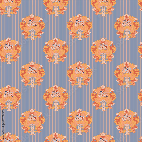 Ornamental Floral Striped Seamless Pattern