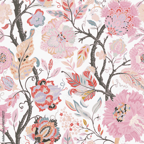 Ornate Floral Branch White Pattern