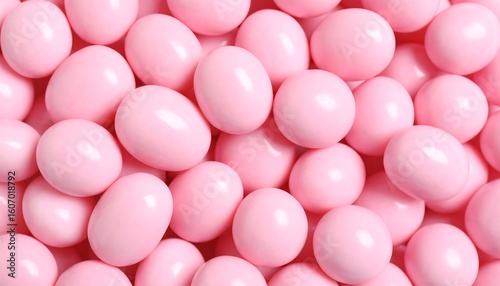 Close-up view of many pastel pink candies