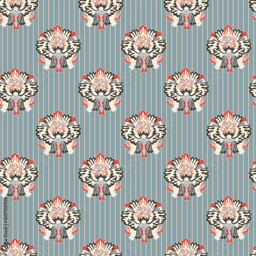 Blue Striped Ornamental Floral Pattern